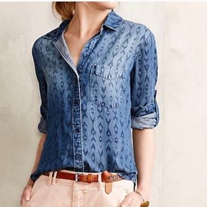 Cloth & Stone (Anthro) Aztec Chambray Button-Up, S
